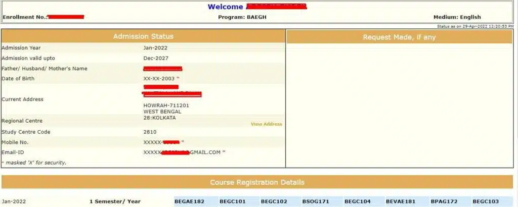 IGNOU Registration Status