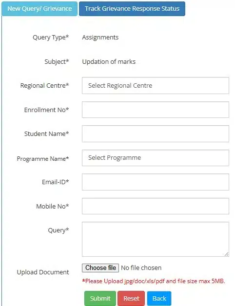 IGNOU Complaint portal
